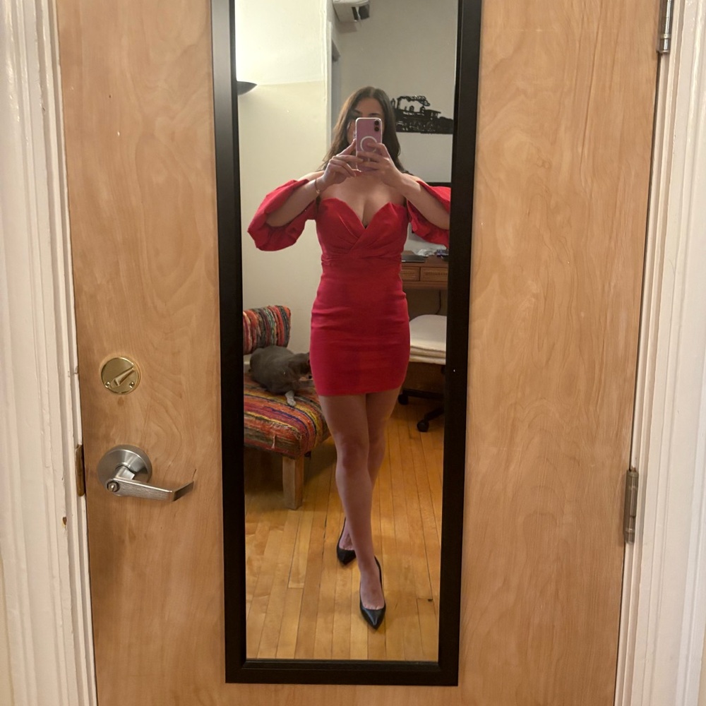 Elle Zeitoune sweetheart neckline Zena red mini dress in excellent condition ❤️